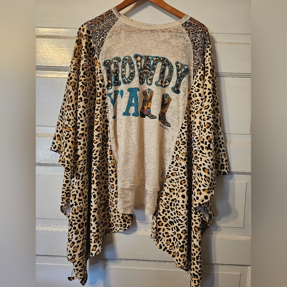 Handmade Tops - Upcycled Leopard Print COWGIRL kimono Concert/festival T-shirt